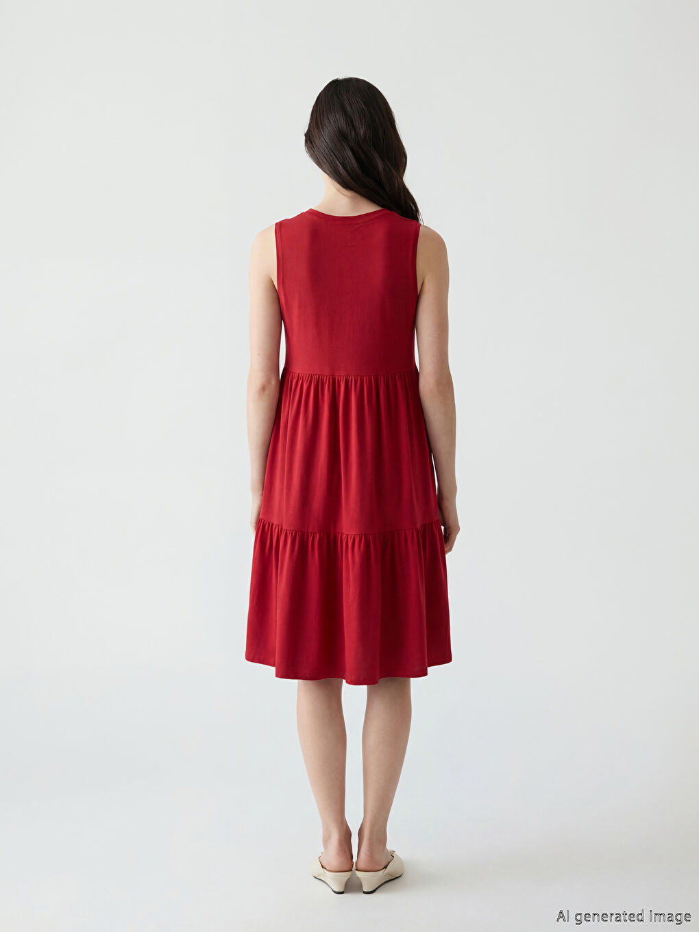 Платье с круглым вырезом и многослойным дизайном-2