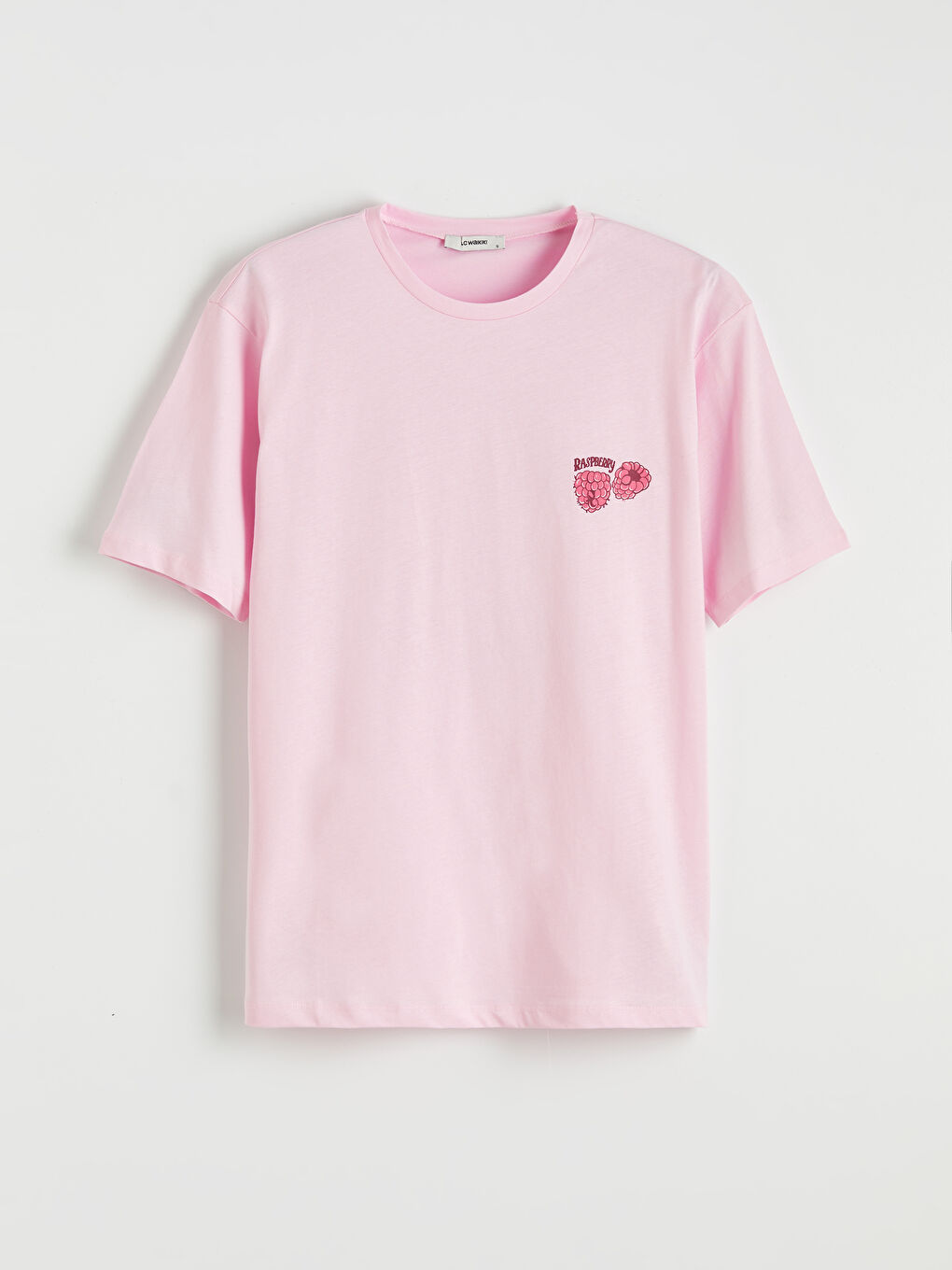 Pembe Bisiklet Yaka Baskılı Oversize Kadın Tişört