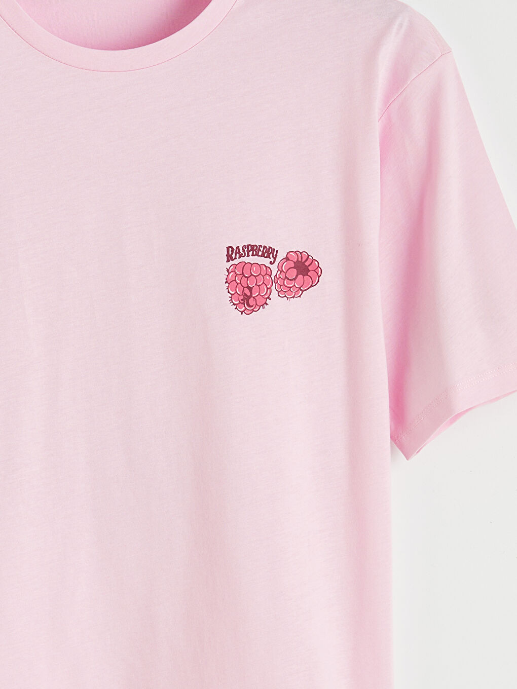 Pembe Bisiklet Yaka Baskılı Oversize Kadın Tişört-1