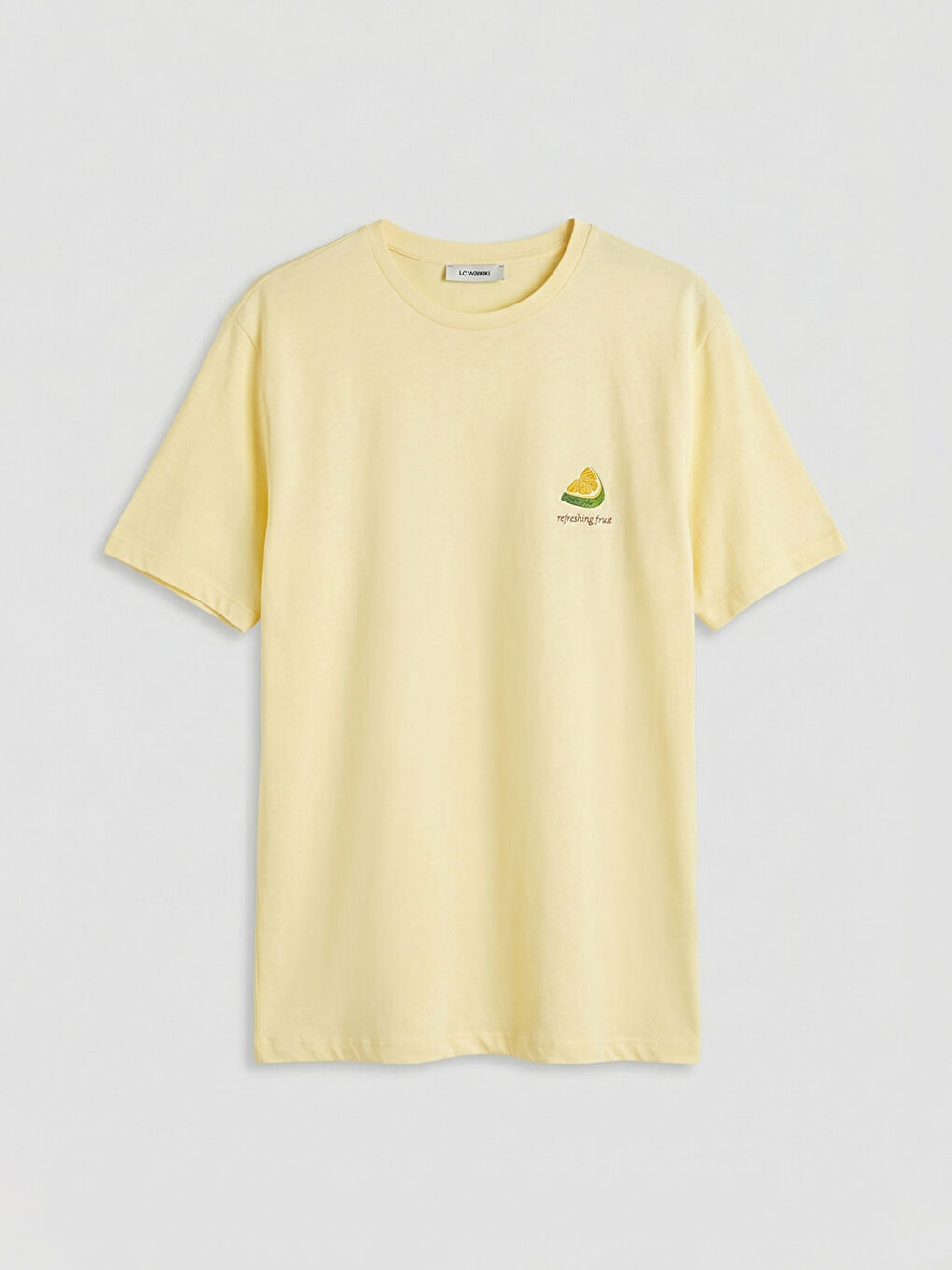 Sarı Bisiklet Yaka Baskılı Oversize Kadın Tişört-4