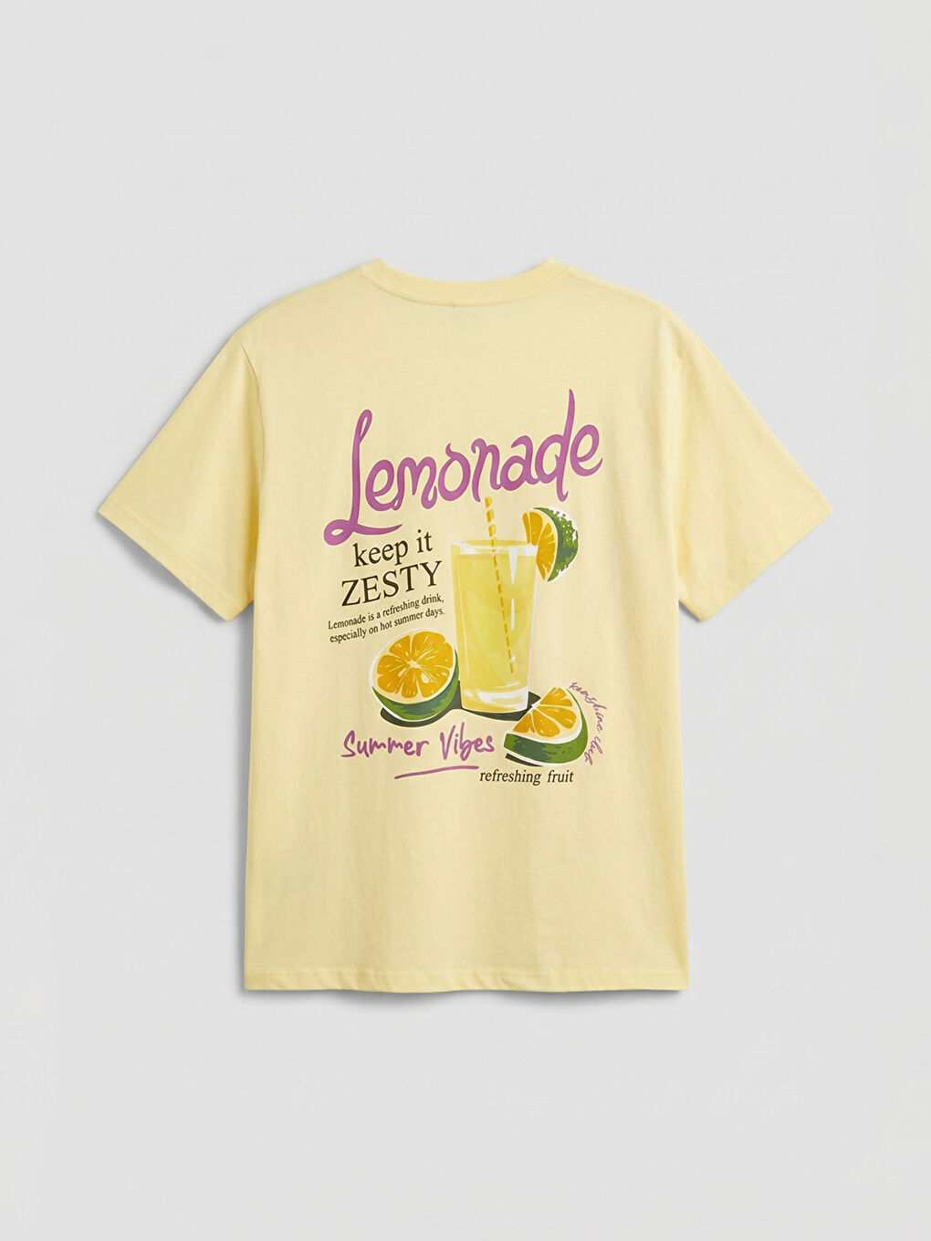Sarı Bisiklet Yaka Baskılı Oversize Kadın Tişört-5