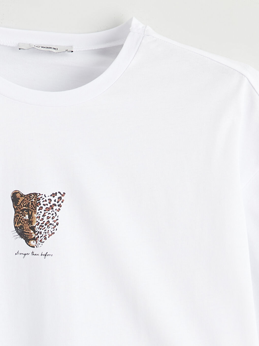 Beyaz Bisiklet Yaka Leopar Baskılı Oversize Kadın Crop-5