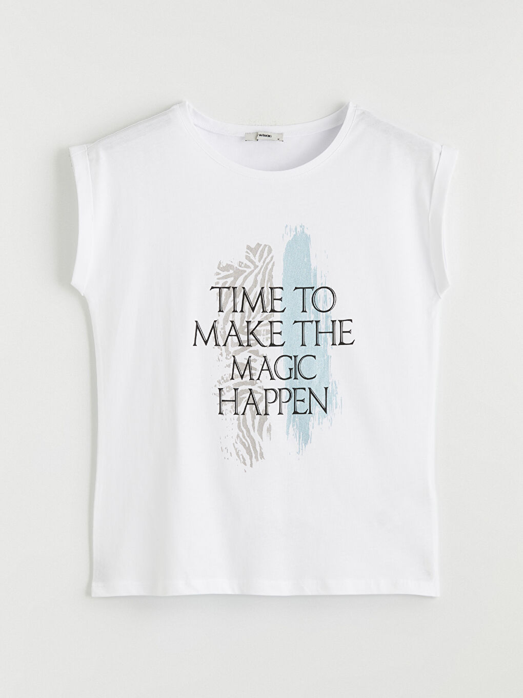 Beyaz Bisiklet Yaka Kadın Tişört-4