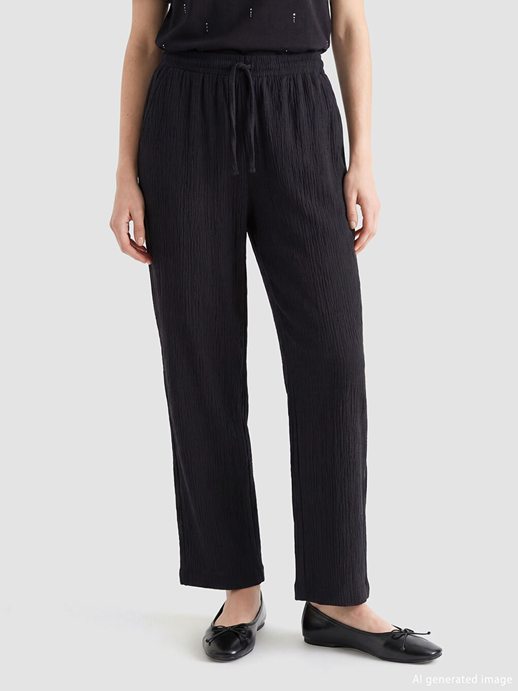 Elastic Waist Textured Women's Trousers-1