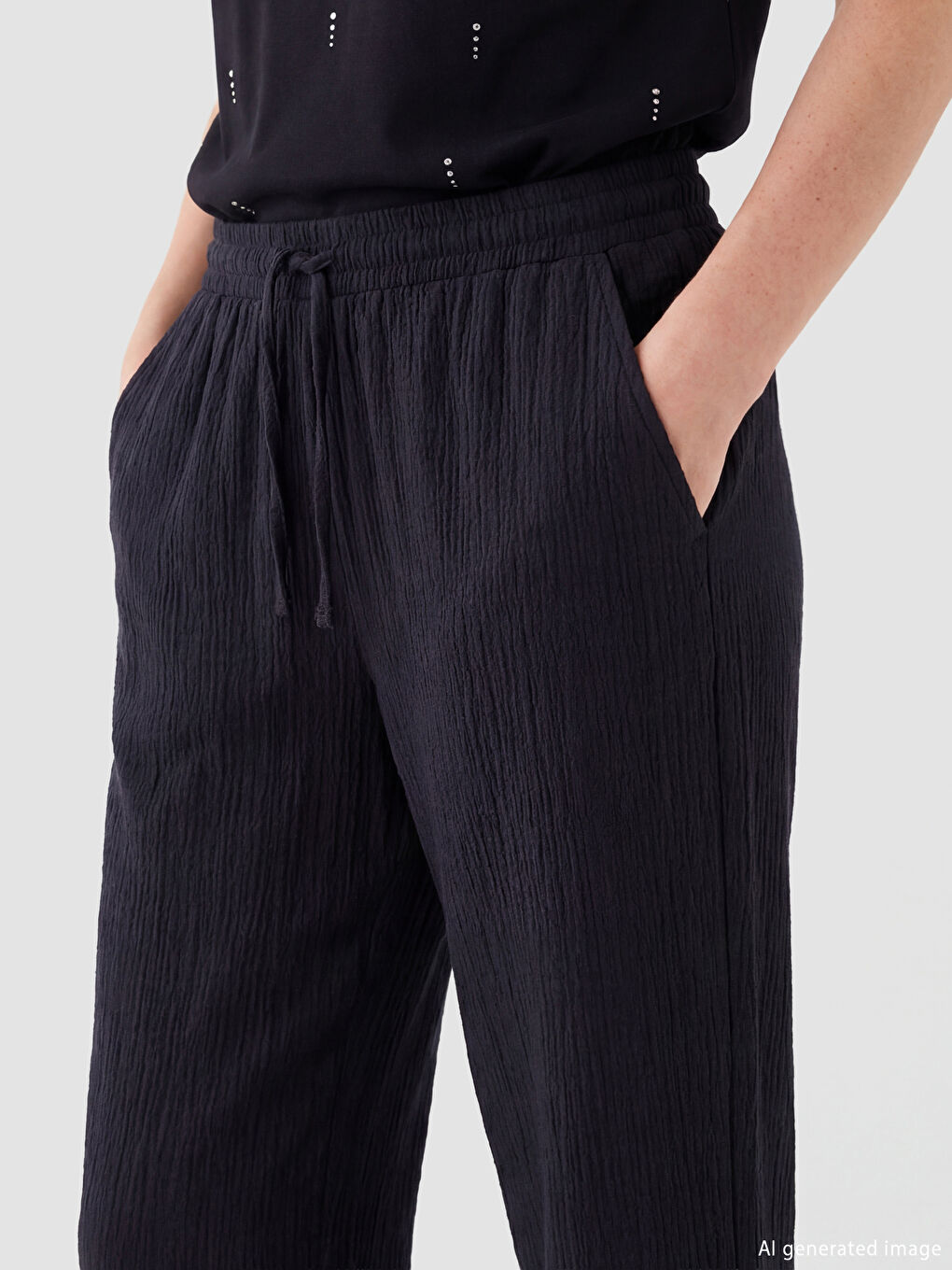 Elastic Waist Textured Women's Trousers-2