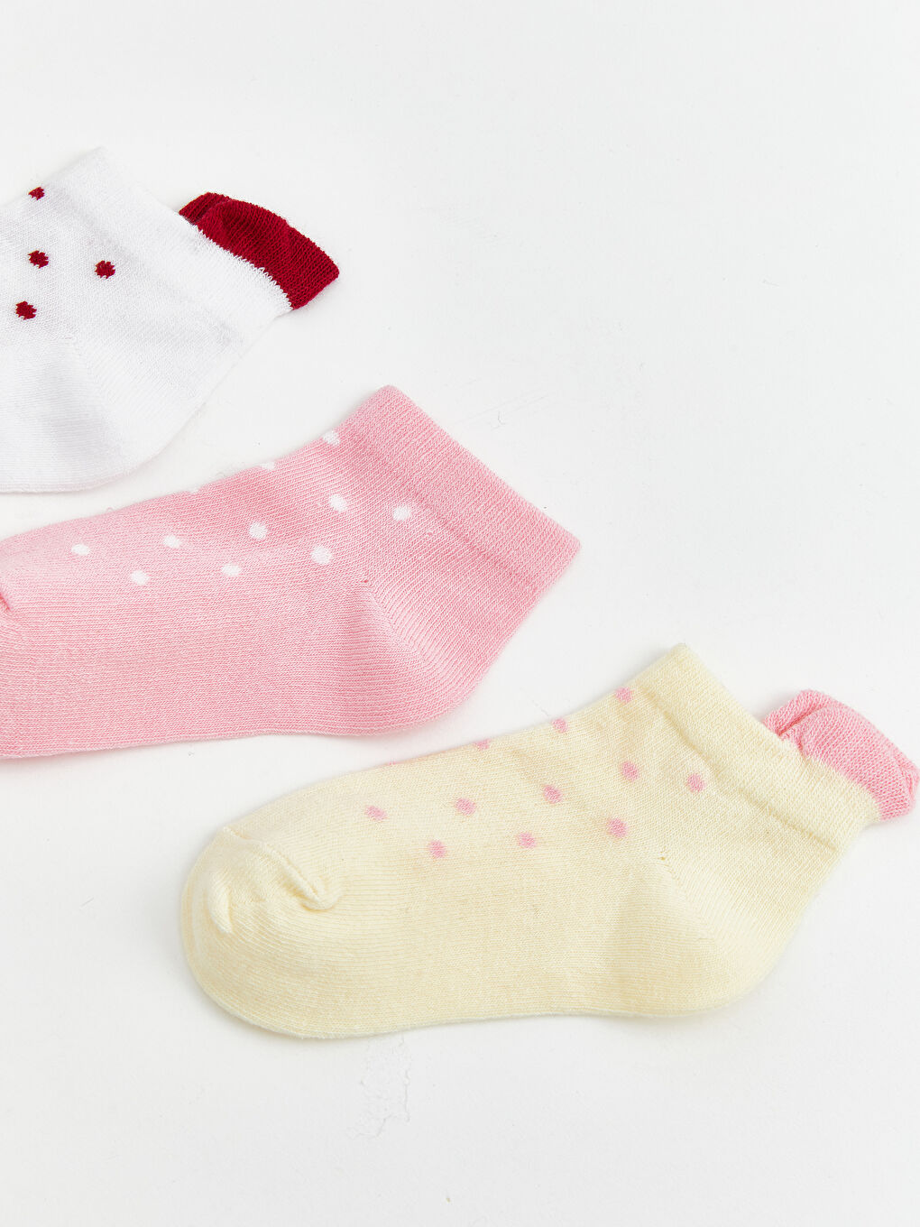 Beyaz Puantiyeli Kız Çocuk Patik Çorap 3'lü-1