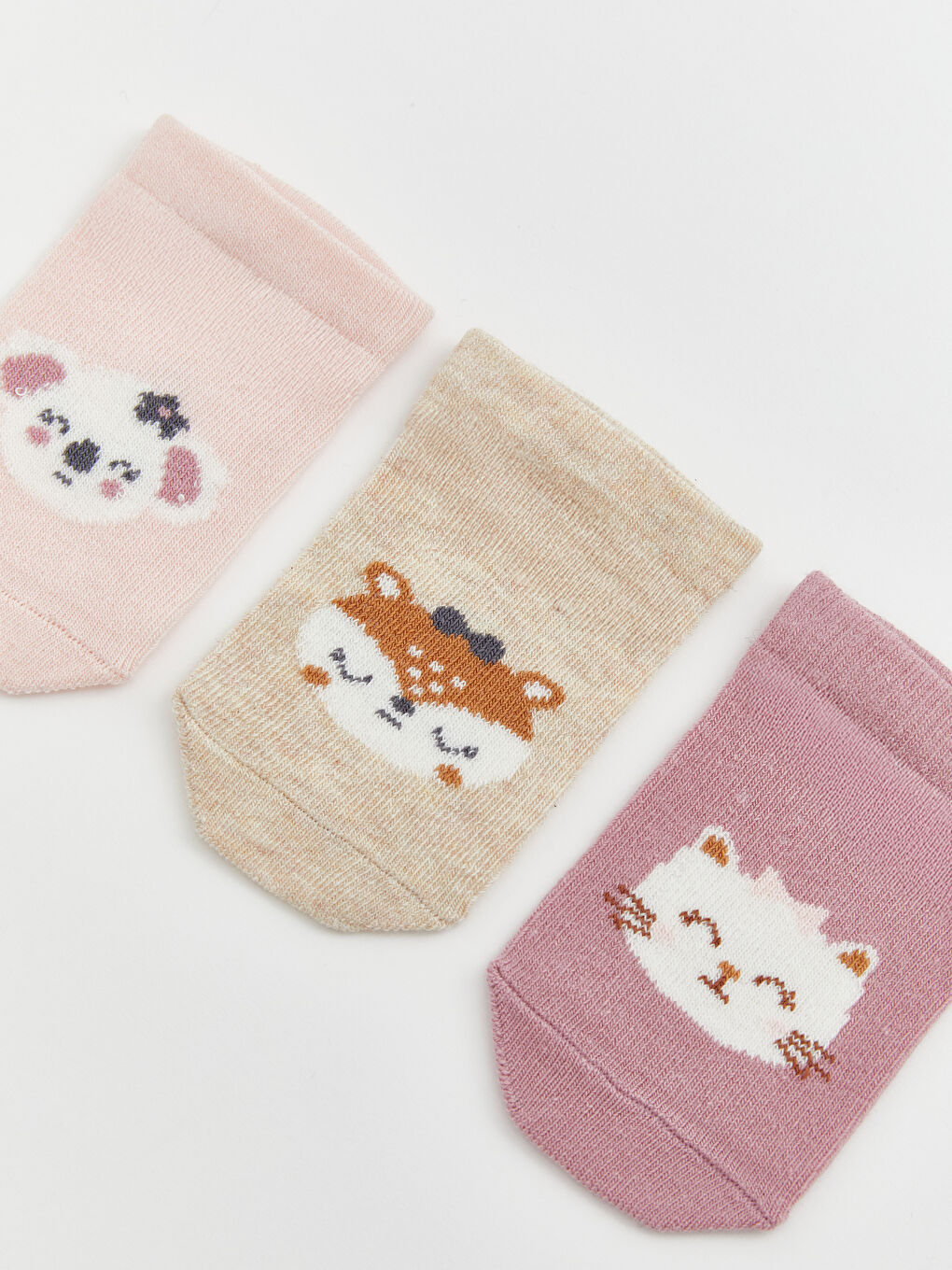 Pembe Kız Bebek Hayvan Desenli 3'lü Patik Çorap-1