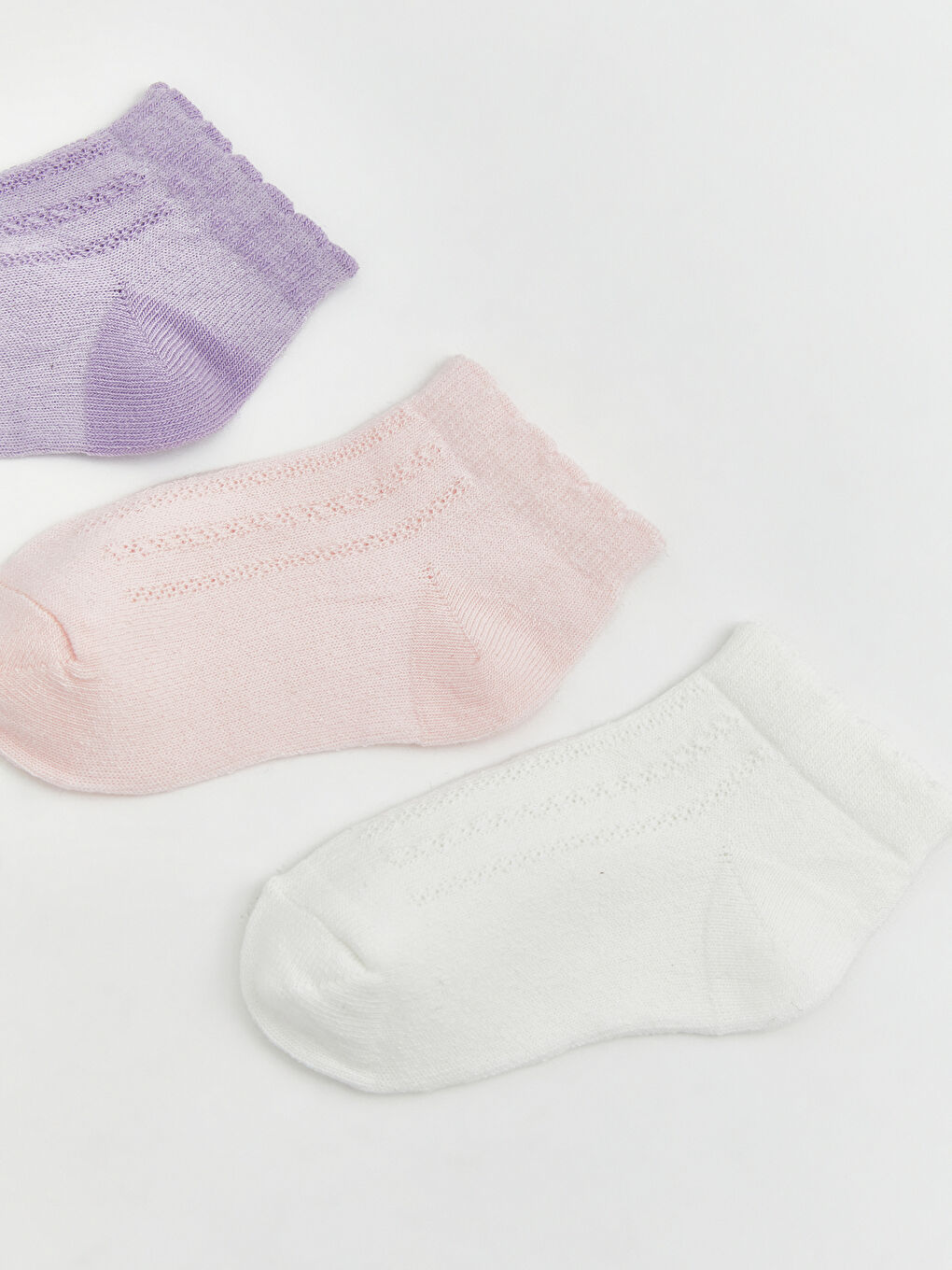 Pembe Ajurlu Kız Çocuk Patik Çorap 3'lü-1