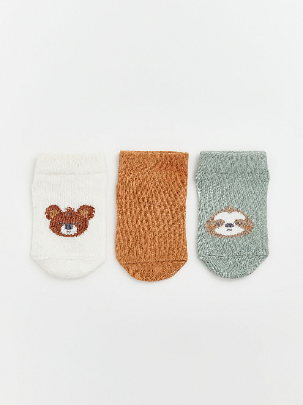Ekru Hayvan Desenli Erkek Bebek Patik Çorap 3'lü