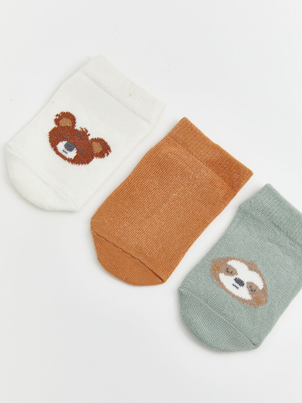 Ekru Hayvan Desenli Erkek Bebek Patik Çorap 3'lü-1