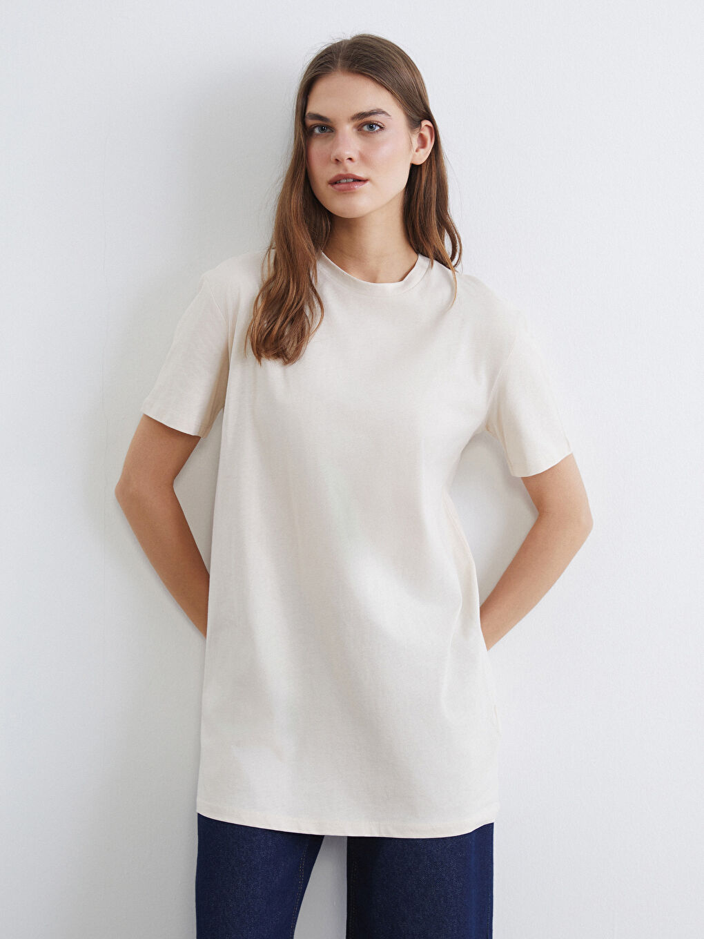 Bej Bisiklet Yaka Kadın Tunik