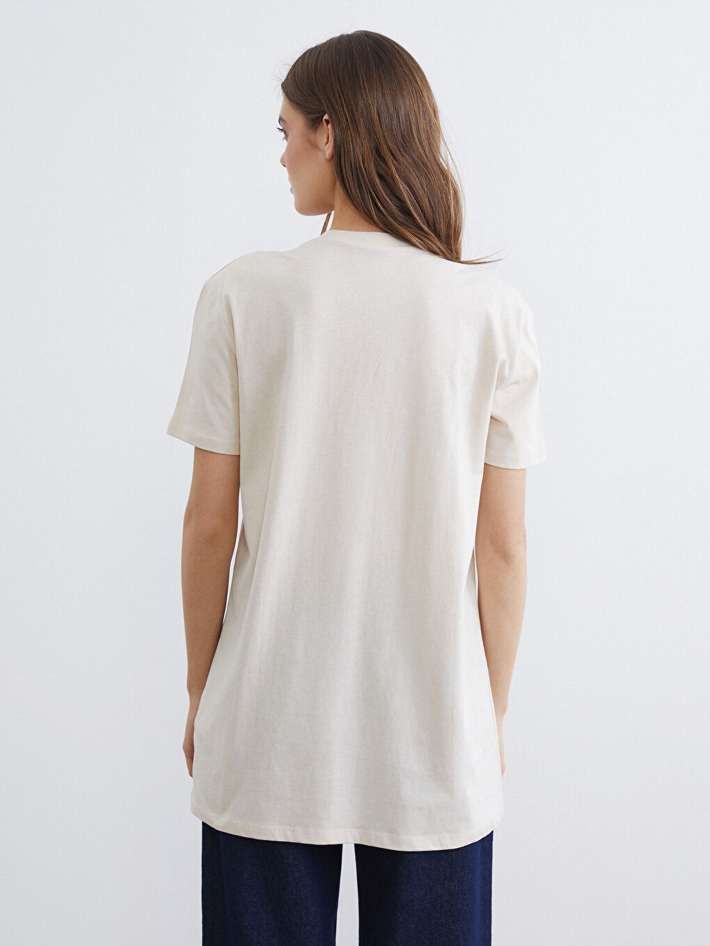 Bej Bisiklet Yaka Kadın Tunik-3