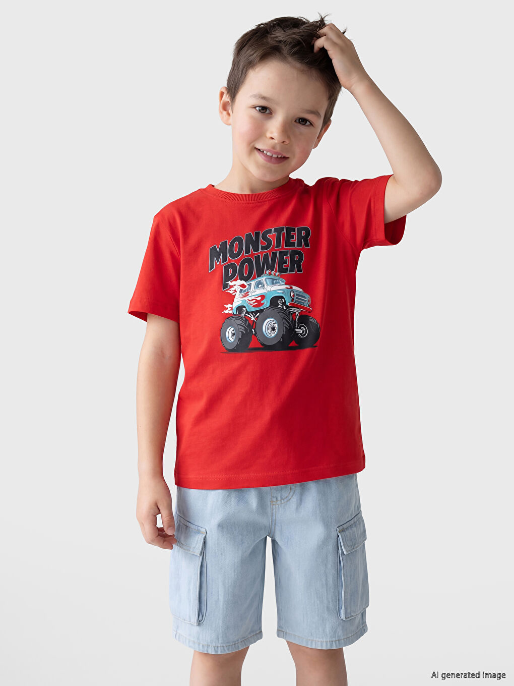 Bisiklet Yaka Baskılı Erkek Çocuk Tişört-1