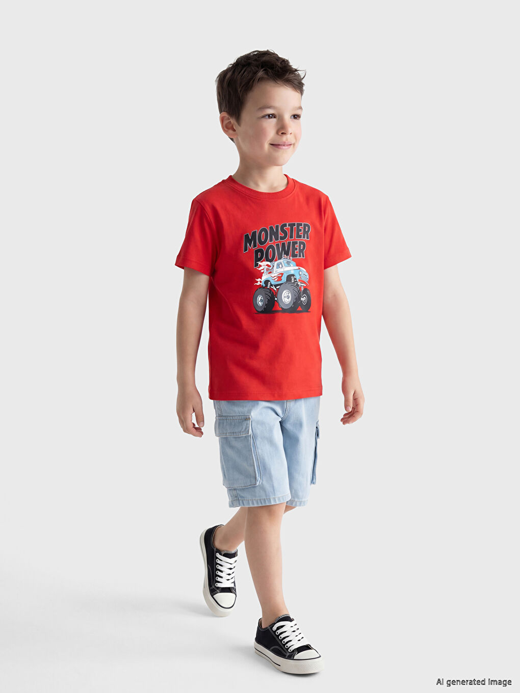 Bisiklet Yaka Baskılı Erkek Çocuk Tişört-2