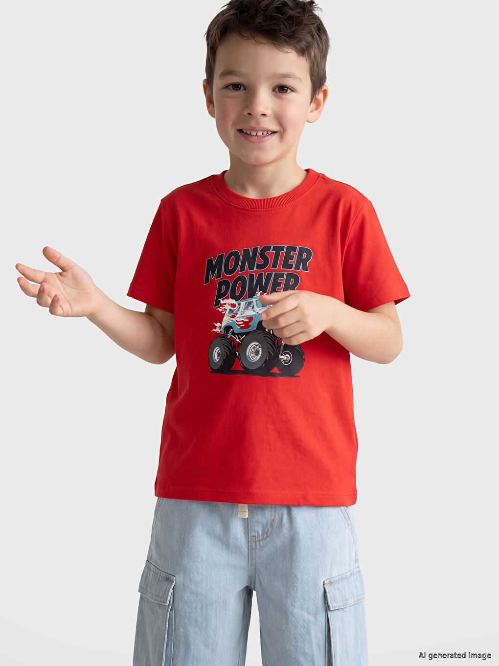 Bisiklet Yaka Baskılı Erkek Çocuk Tişört-3