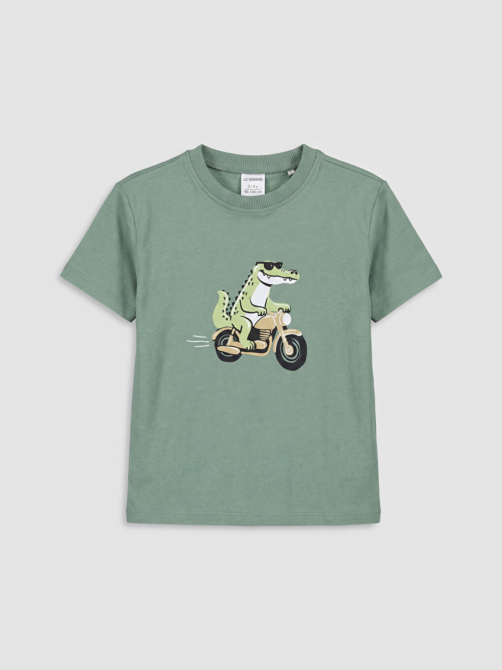 Yeşil Bisiklet Yaka Baskılı Erkek Çocuk Tişört