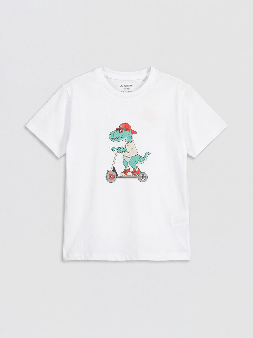 Beyaz Bisiklet Yaka Baskılı Erkek Çocuk Tişört