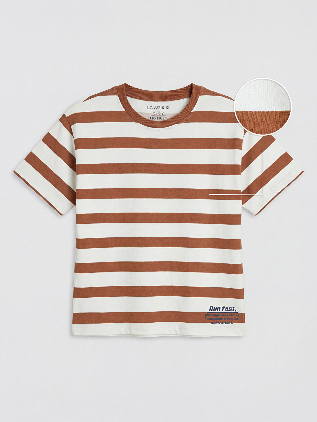 Kahverengi Bisiklet Yaka Çizgili Erkek Çocuk Tişört