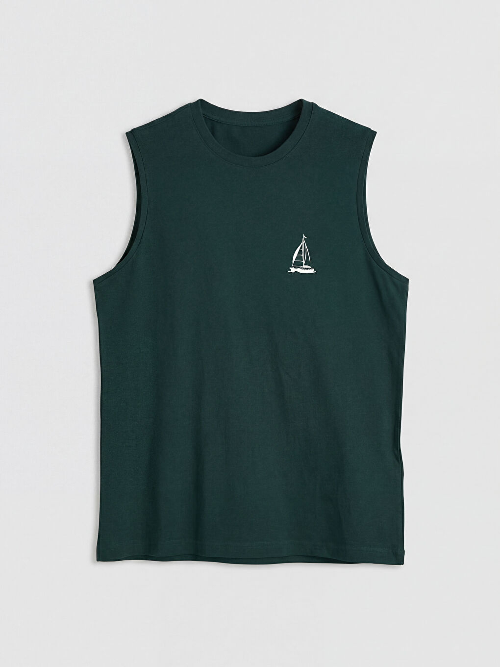 Yeşil Bisiklet Yaka Baskılı Erkek Kolsuz Tişört