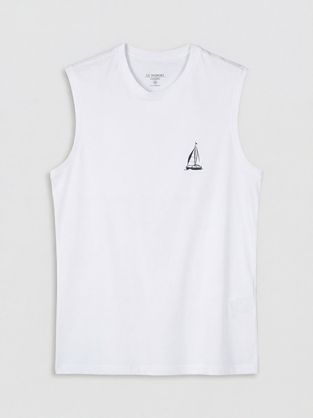 Beyaz Bisiklet Yaka Baskılı Erkek Kolsuz Tişört