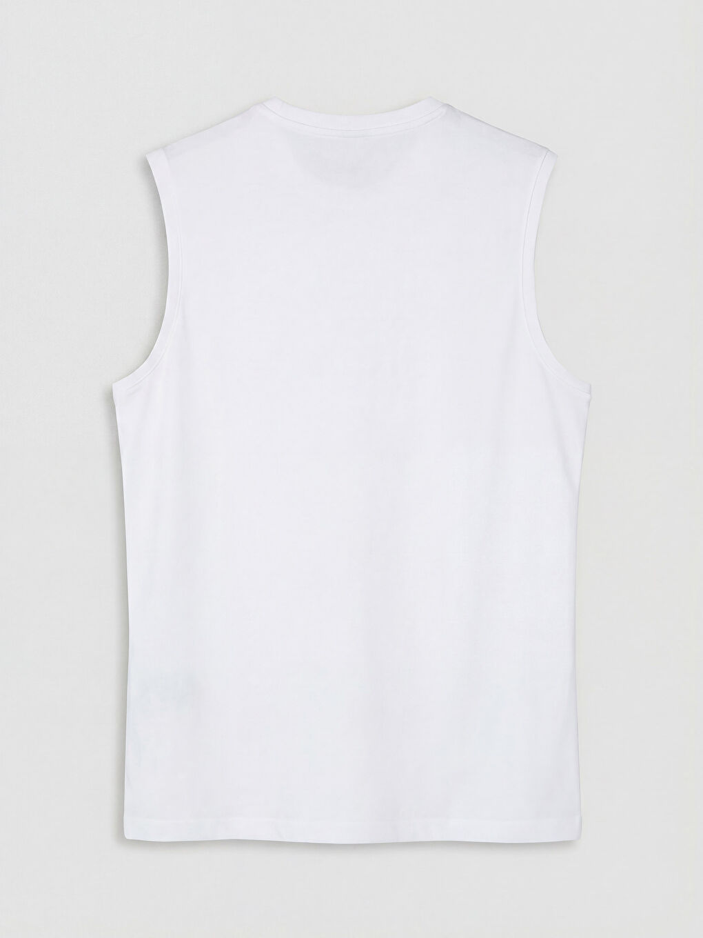 Beyaz Bisiklet Yaka Baskılı Erkek Kolsuz Tişört-1