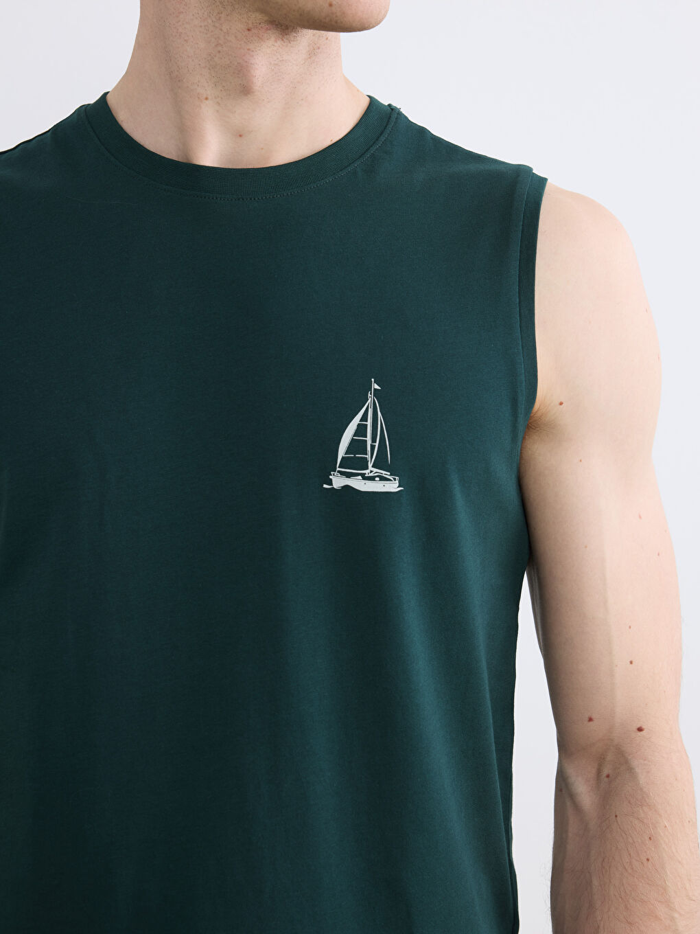 Yeşil Bisiklet Yaka Baskılı Erkek Kolsuz Tişört-2