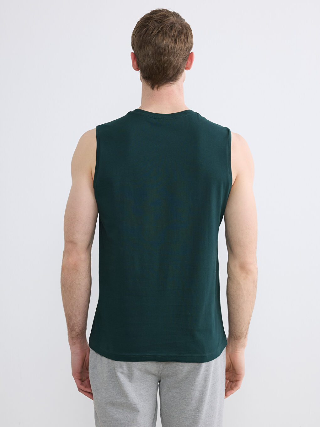 Yeşil Bisiklet Yaka Baskılı Erkek Kolsuz Tişört-3