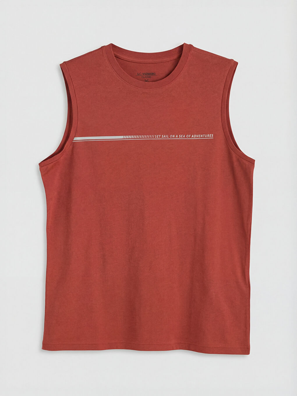 Kırmızı Bisiklet Yaka Baskılı Erkek Kolsuz Tişört