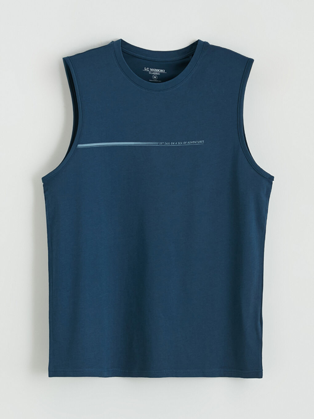 Lacivert Bisiklet Yaka Baskılı Erkek Kolsuz Tişört-3