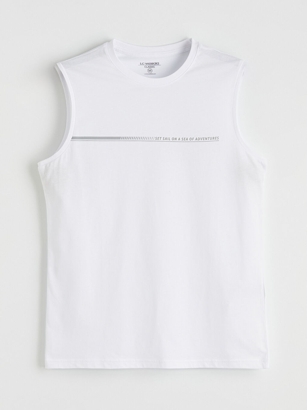 Beyaz Bisiklet Yaka Baskılı Erkek Kolsuz Tişört