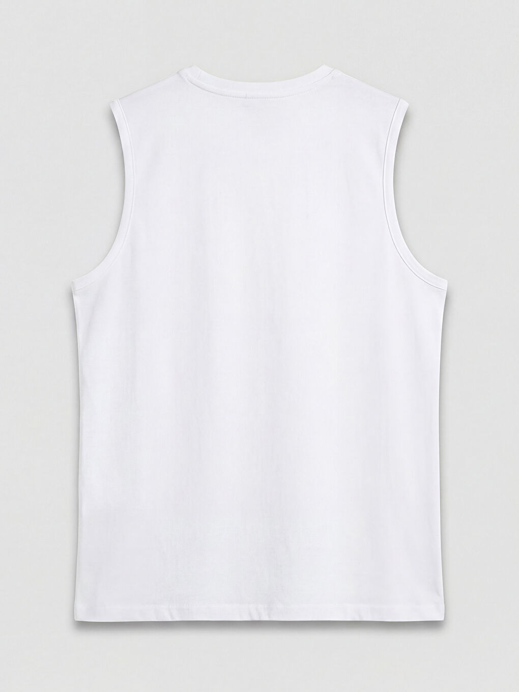 Beyaz Bisiklet Yaka Baskılı Erkek Kolsuz Tişört-1