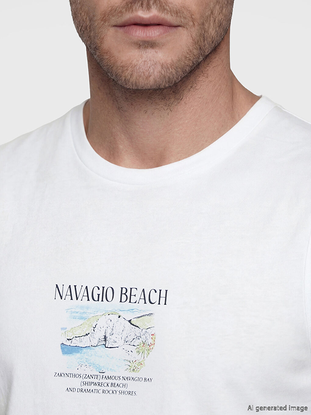 Beyaz Bisiklet Yaka Baskılı Erkek Kolsuz Tişört-2