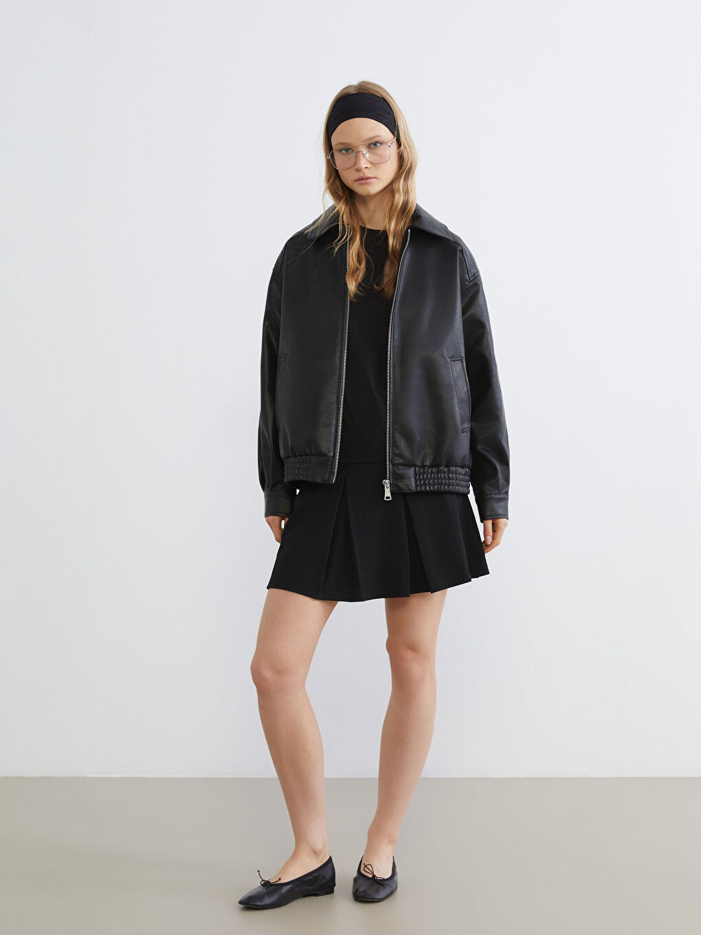 Collared Neck Oversize Women's Faux Leather Jacket-1