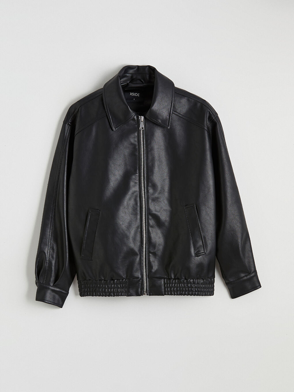 Collared Neck Oversize Women's Faux Leather Jacket-5