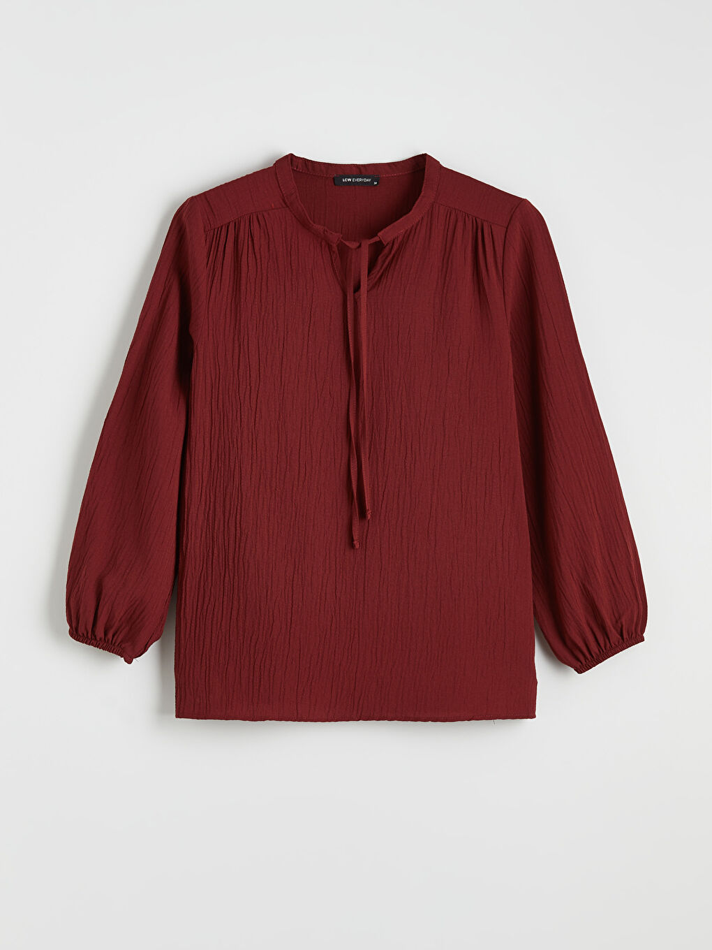 Bordo Bağlamalı Yaka Dokulu Bluz	-4