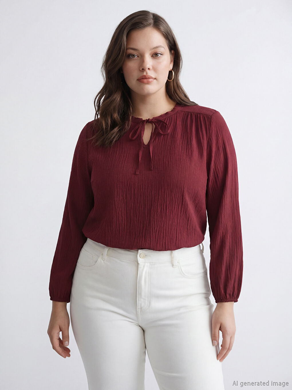 Bordo Bağlamalı Yaka Dokulu Bluz	-1