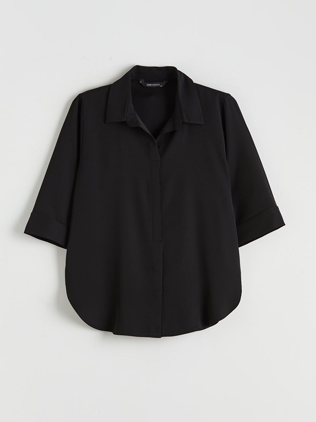 Siyah Gömlek Yaka Saten Bluz-4