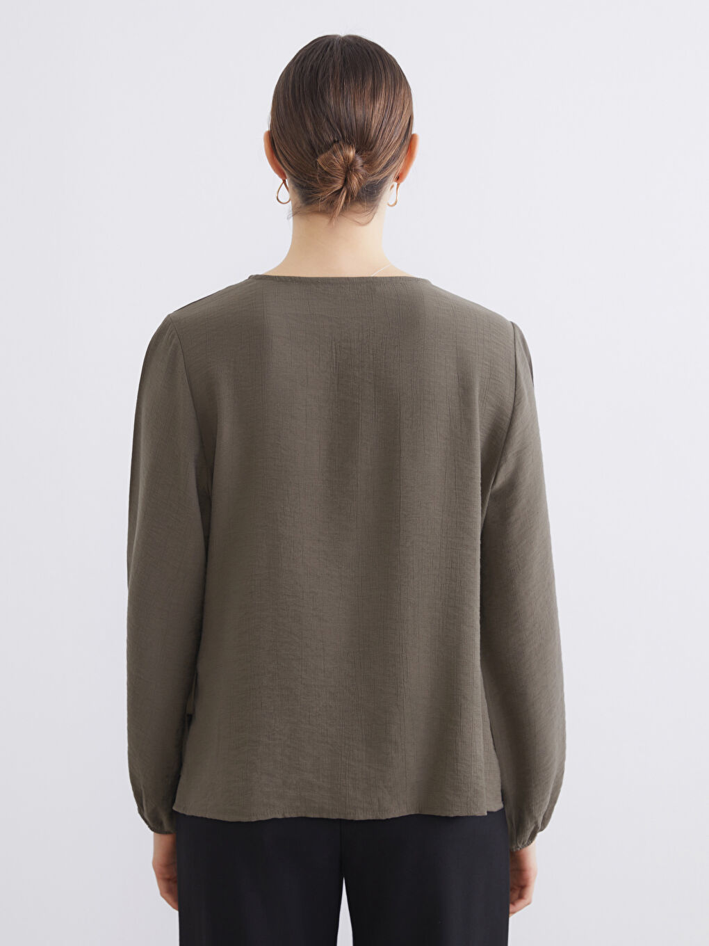 Haki Bisiklet Yaka Dokulu Bluz-3