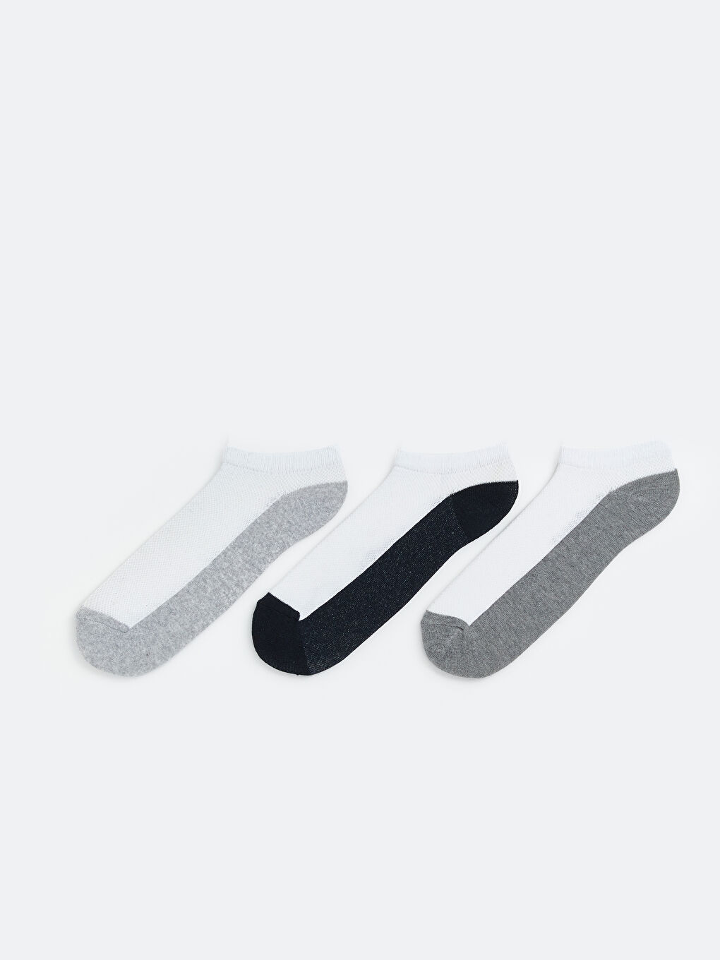 Beyaz Renk Bloklu Erkek Patik Çorap 3'lü