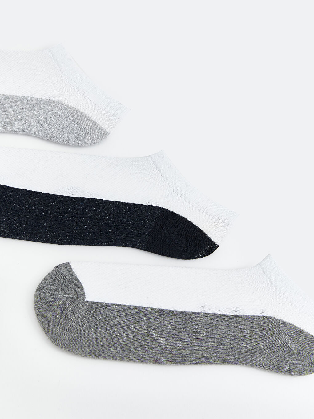 Beyaz Renk Bloklu Erkek Patik Çorap 3'lü-1
