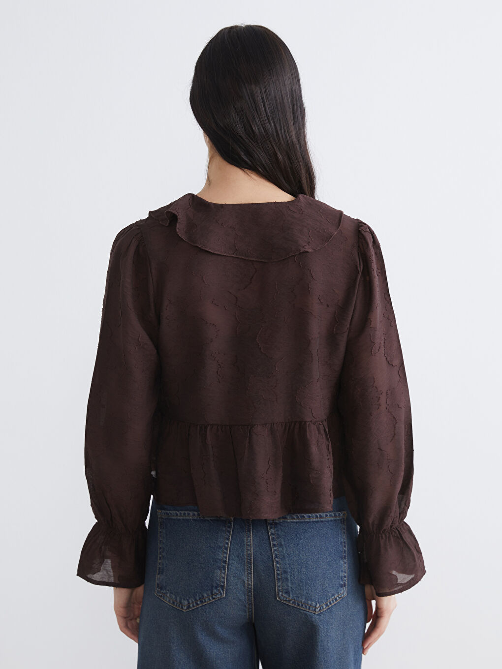 V-Neck Patterned Ruffle Blouse	
-3