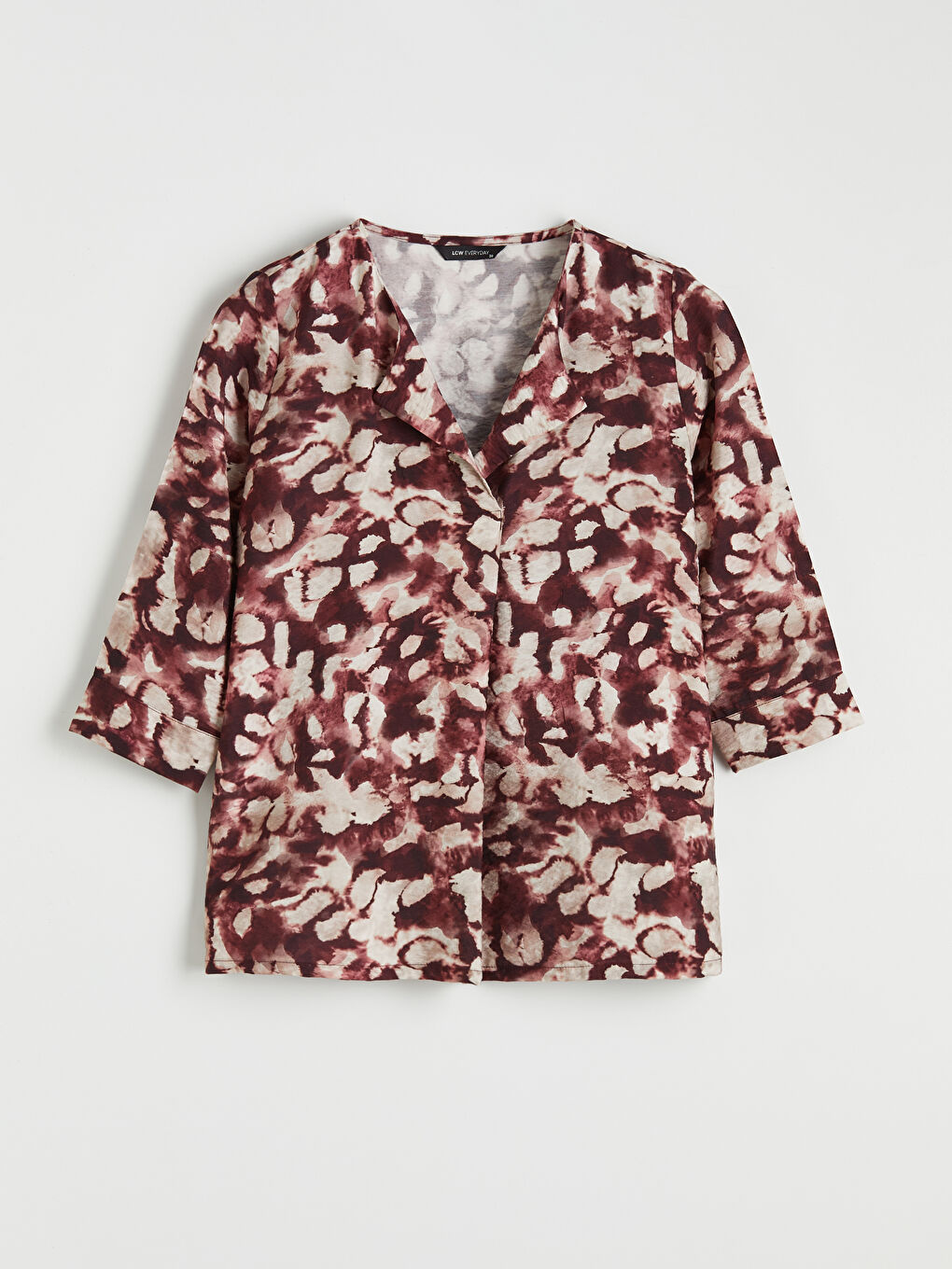 Kahverengi Kaçık Yaka Desenli Bluz