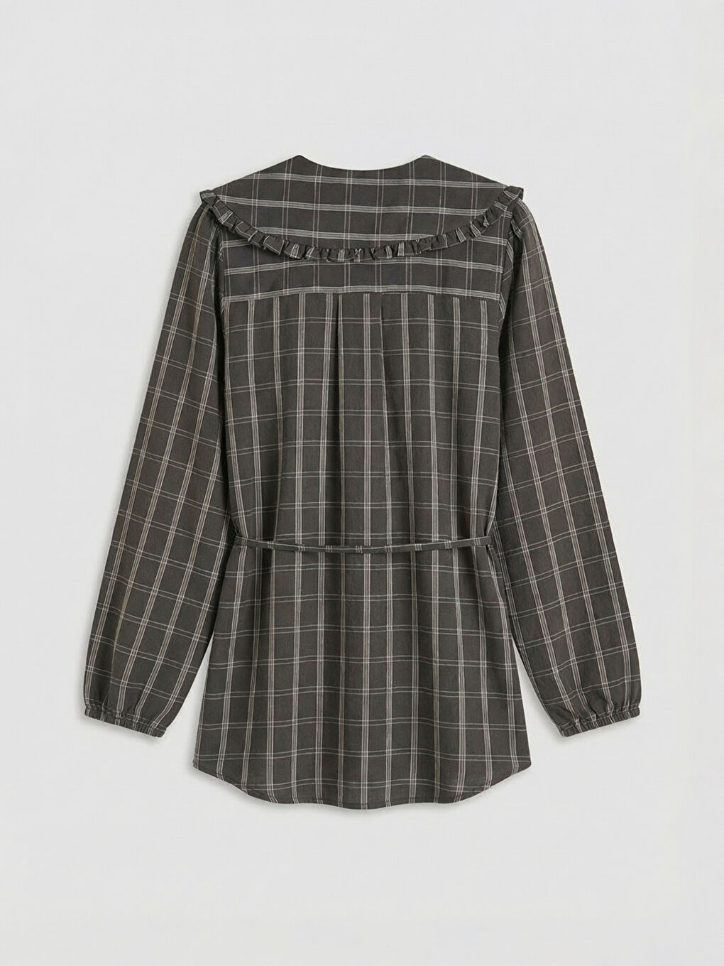 Antrasit Bebe Yaka Ekose Kadın Gömlek Tunik-1