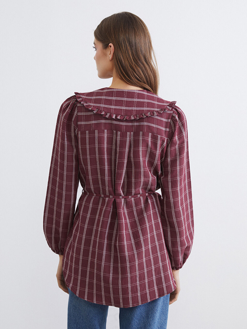 Peter Pan Collar Plaid Women's Shirt Tunic-3