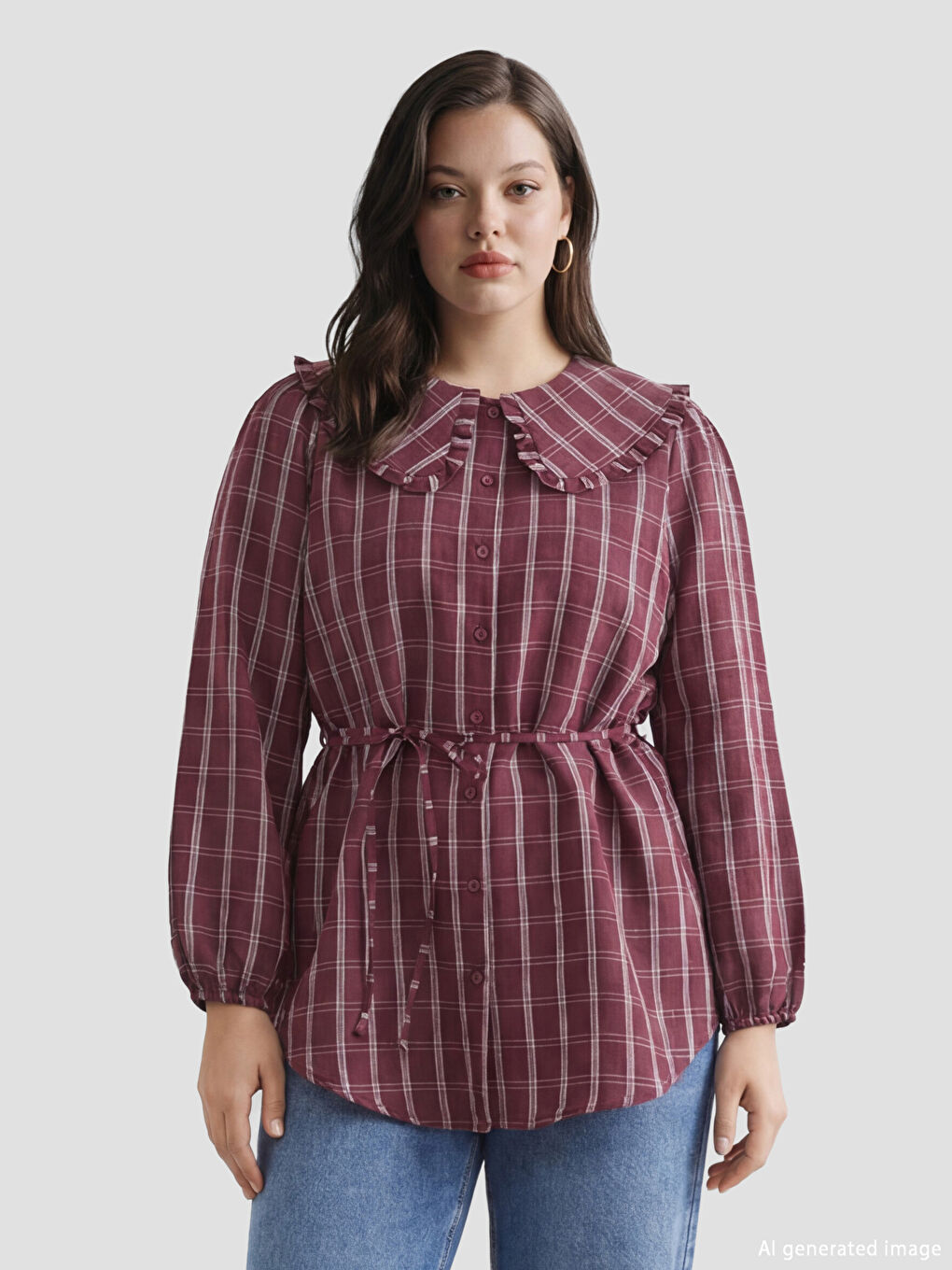 تونيك قميص نسائي كاروهات بياقة بيتر بان-1