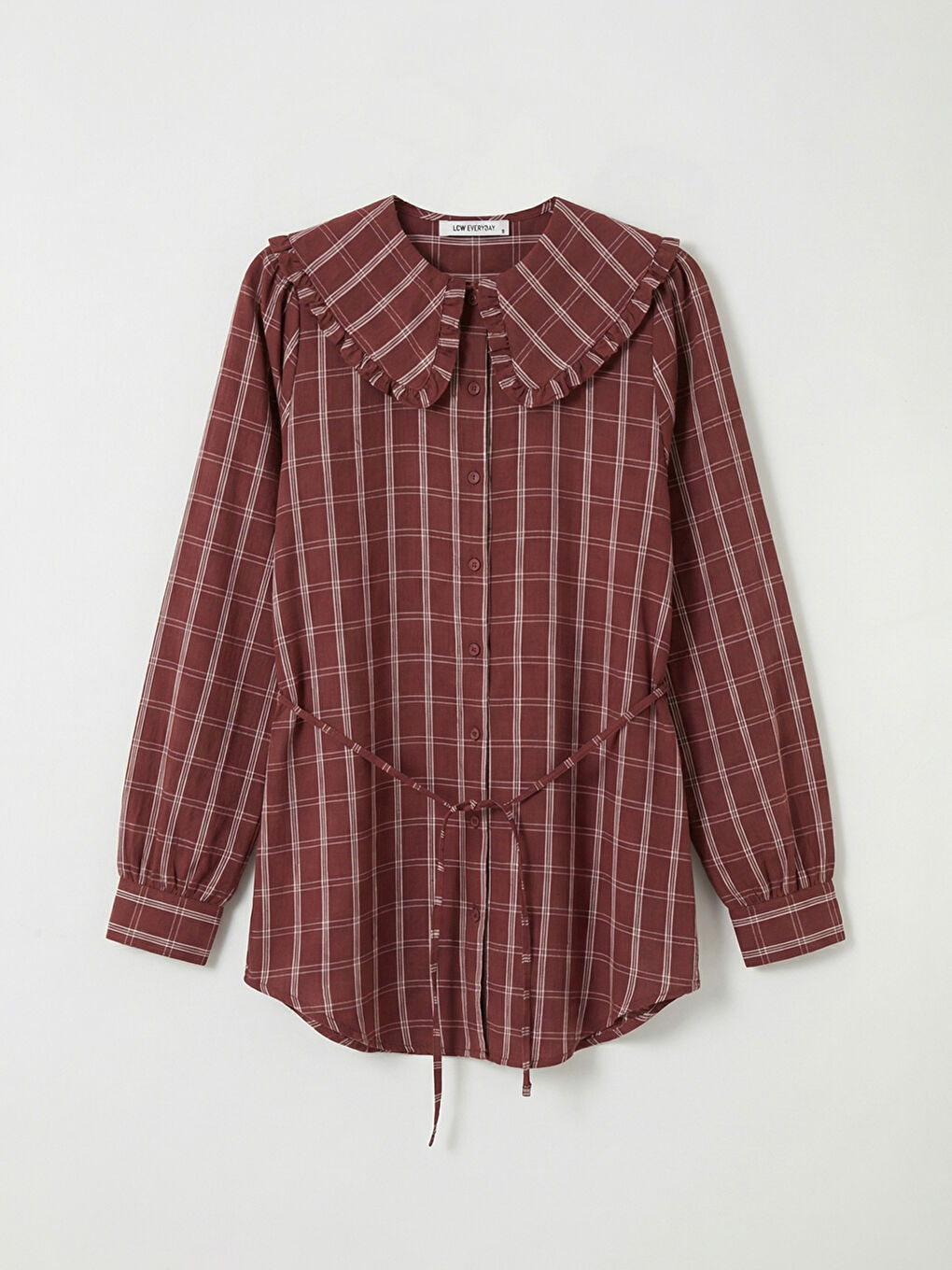 Peter Pan Collar Plaid Women's Shirt Tunic-4