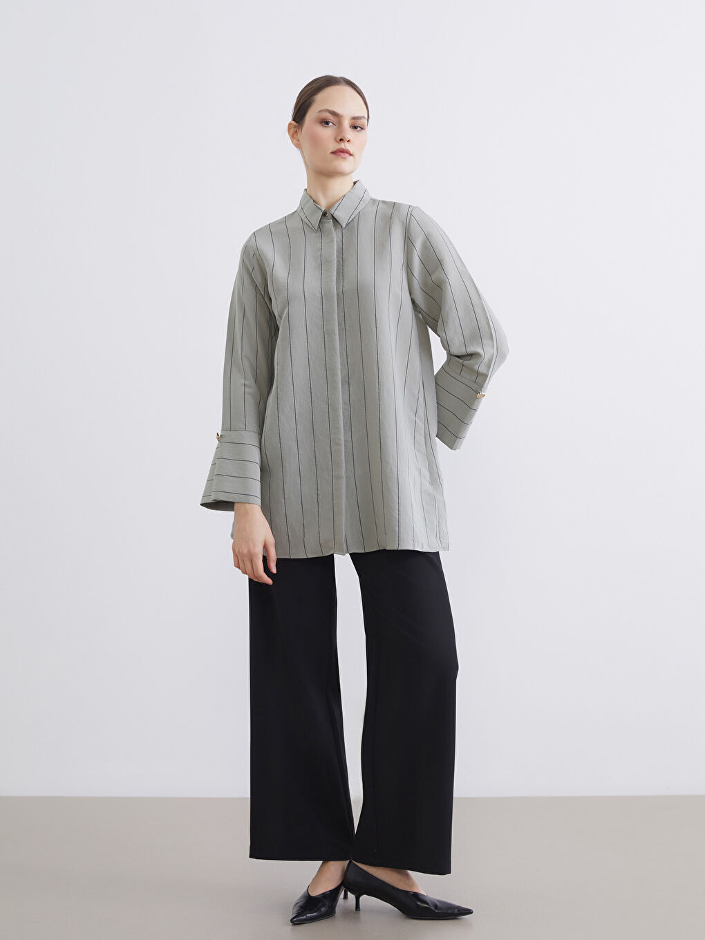 Striped Modal Blend Women's Shirt Tunic-2