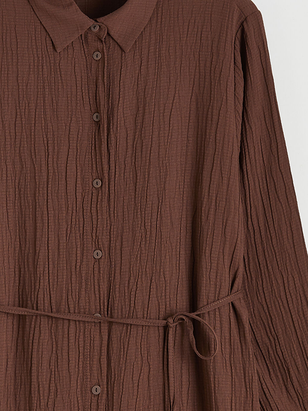 Kahverengi Dokulu Oversize Kadın Gömlek Tunik-1