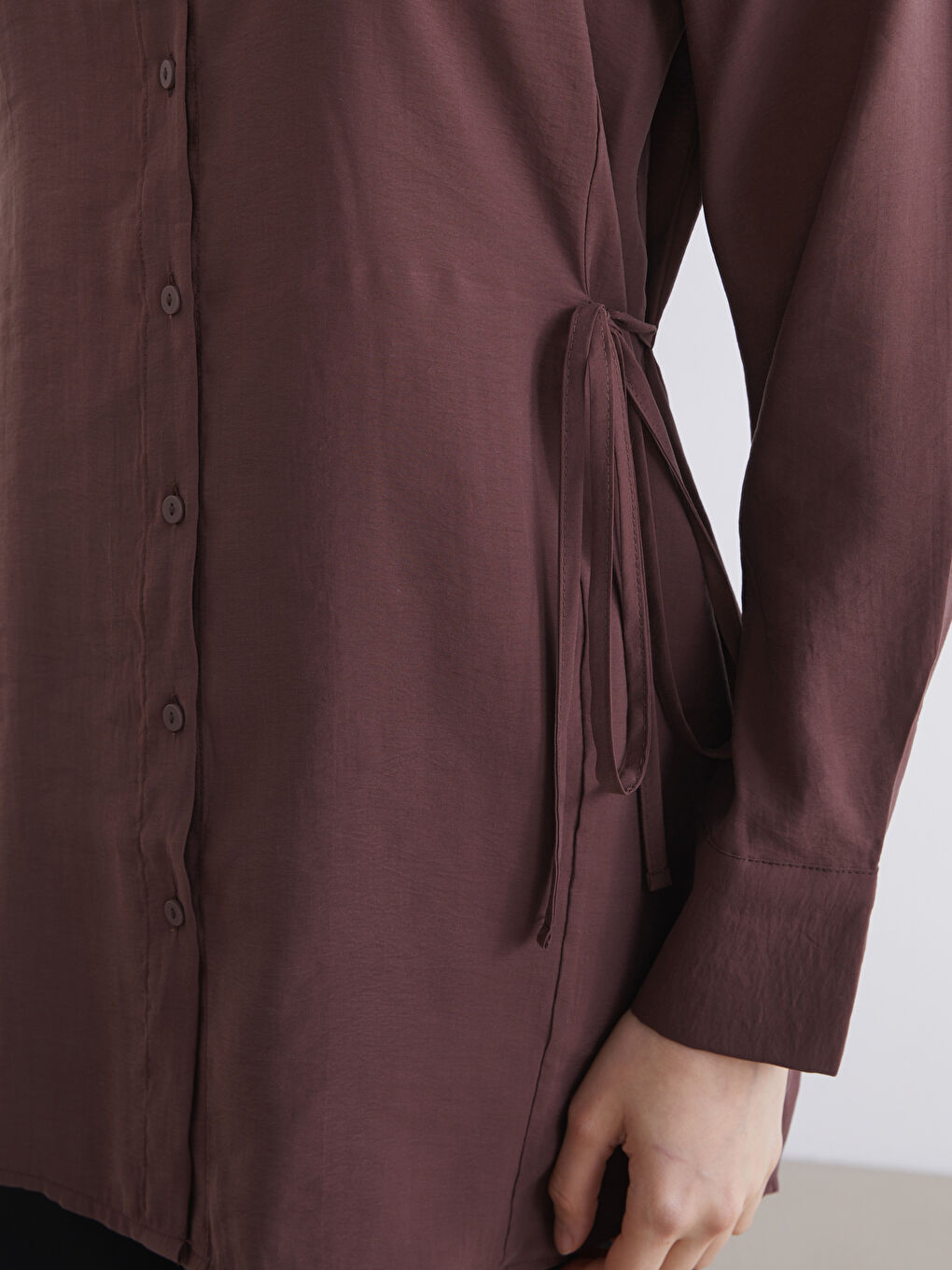 Kahverengi Bağlama Detaylı Kadın Gömlek Tunik-2