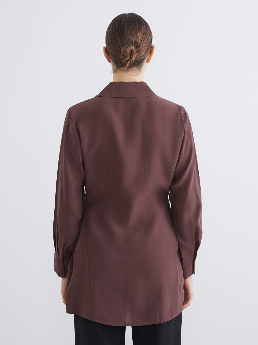 Kahverengi Bağlama Detaylı Kadın Gömlek Tunik-3